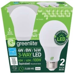 Greenlite A19 E26 (Medium) LED Light Bulb Bright White 40/60/100 Watt Equivalence 2 Pk