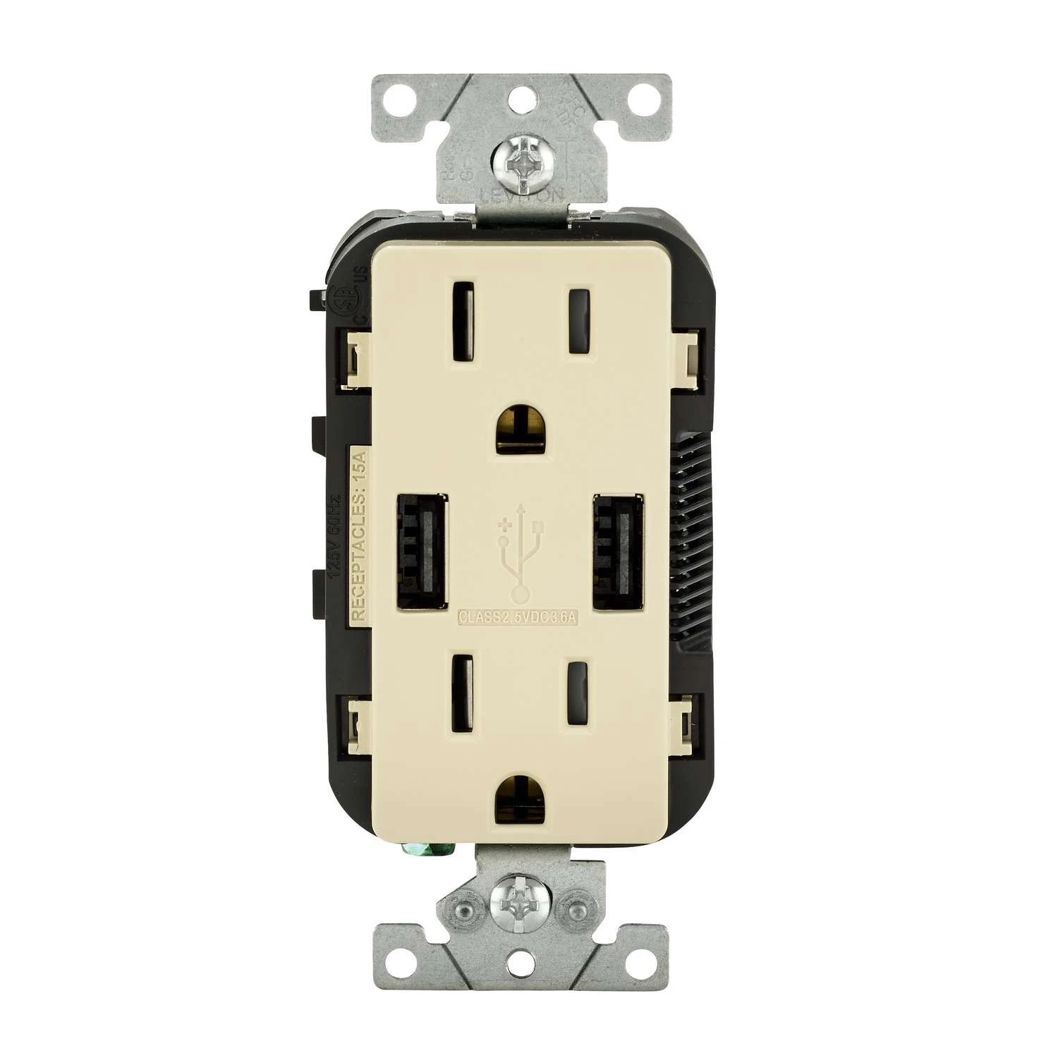 Leviton Decora 15 Amps 125 V Duplex Ivory Outlet And USB Charger 5-15 R 1 Pk