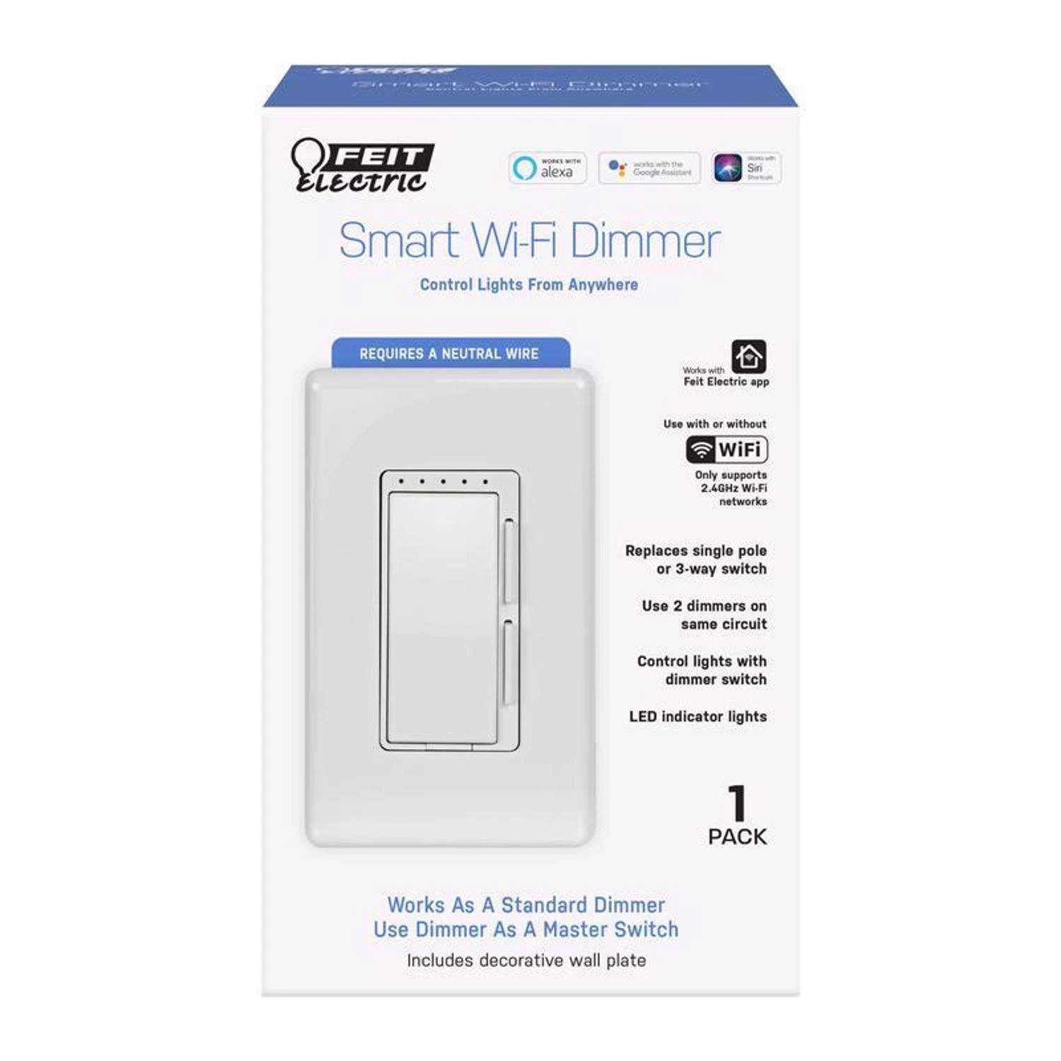 Feit Smart Home White 150 W Toggle Smart-Enabled Dimmer Switch 1 Pk