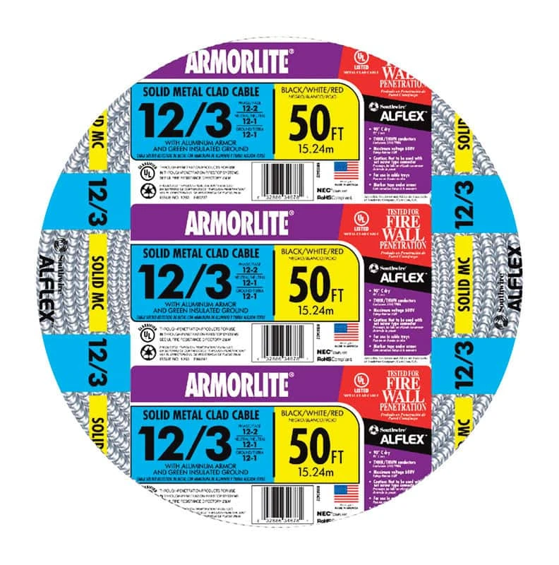 Southwire Armorlite 50 Ft. 12/3 Solid THHN Metal Clad Cable