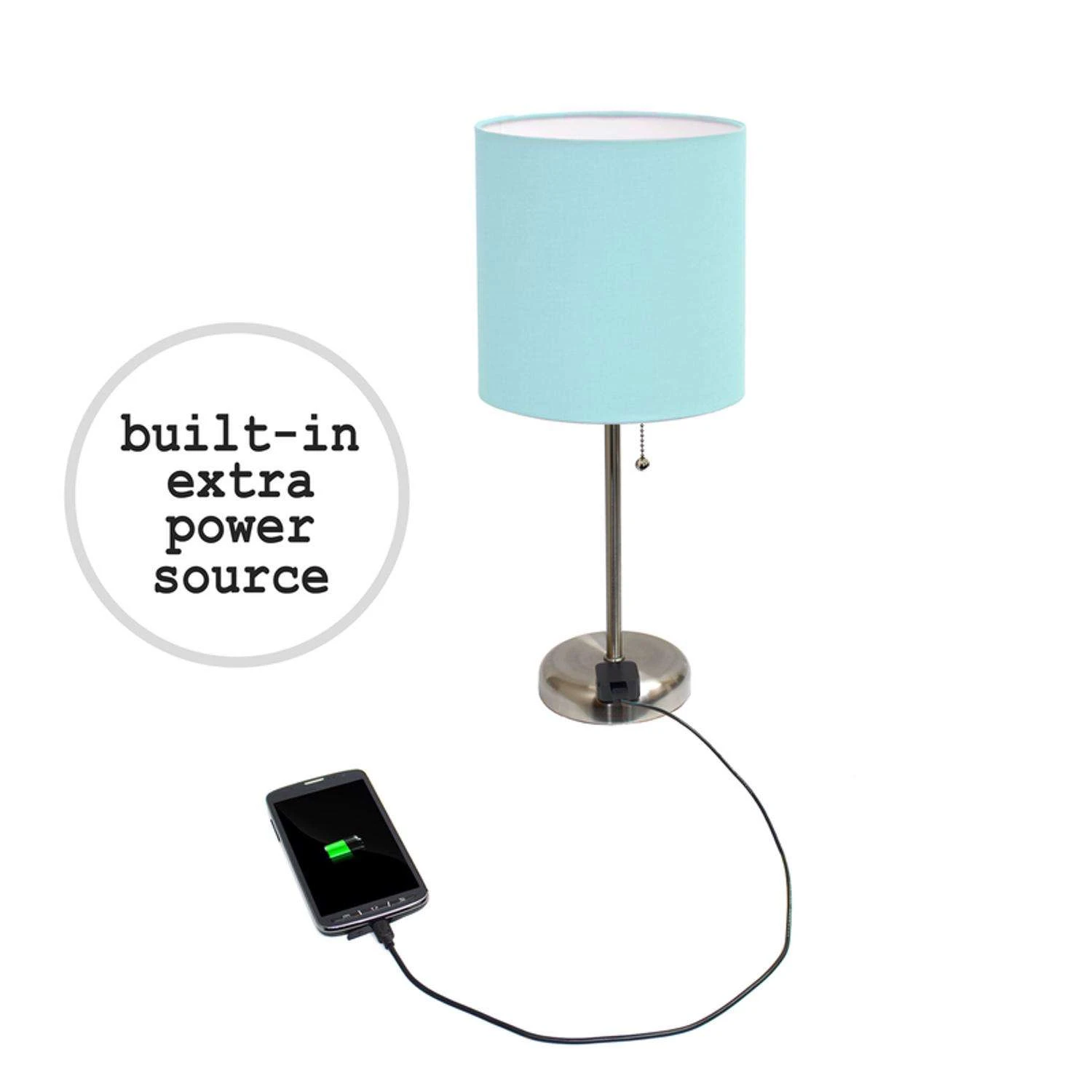 LimeLights 19.5 In. Brushed Steel Aqua Table Lamp With Charging Outlet - Image 5