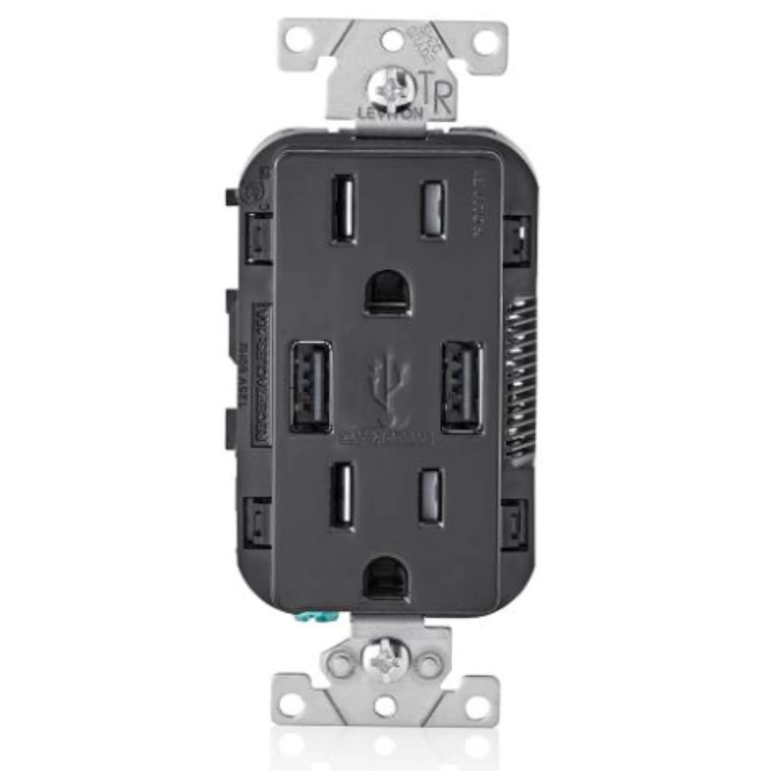 Leviton Decora 15 Amps 125 V Duplex Black Outlet And USB Charger 5-15R 1 Pk