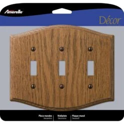 Amerelle Country Medium Brown 3 Gang Oak Wood Toggle Wall Plate 1 Pk