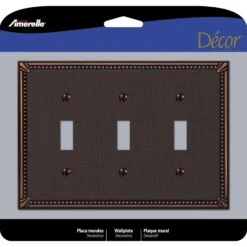 Amerelle Imperial Bead Aged Bronze 3 Gang Die-Cast Metal Toggle Wall Plate 1 Pk