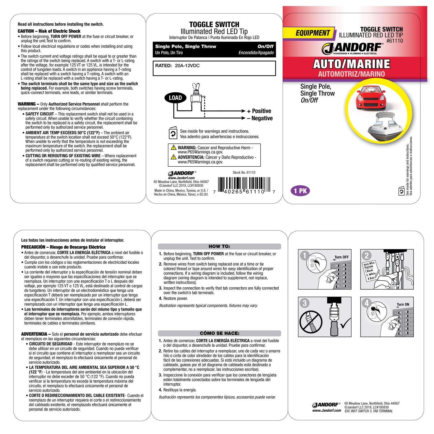 Jandorf 20 Amps Single Pole Toggle Automotive/Marine Switch Black/Silver 1 Pk - Image 3
