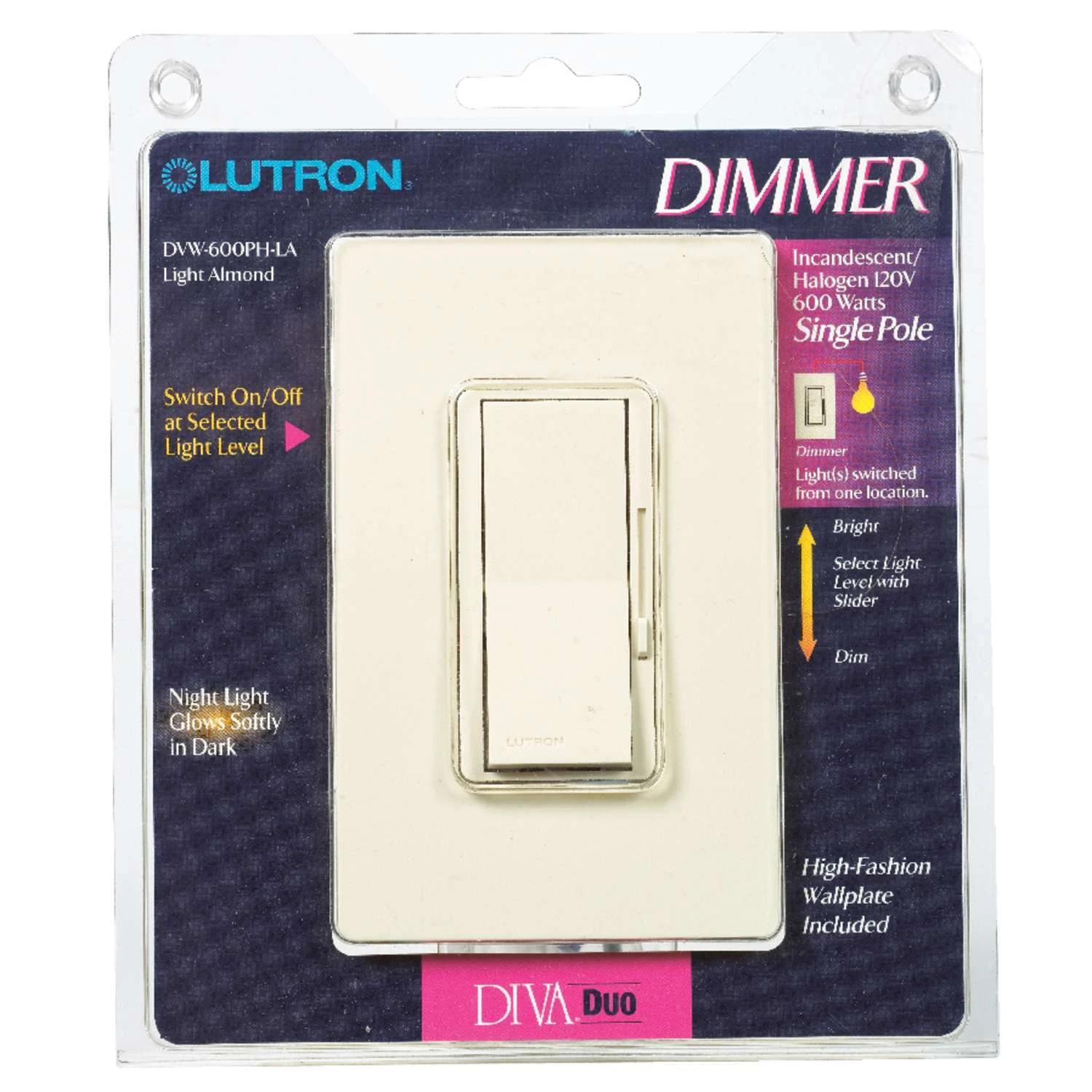 Lutron Diva Light Almond 600 W Slide Dimmer Switch 1 Pk