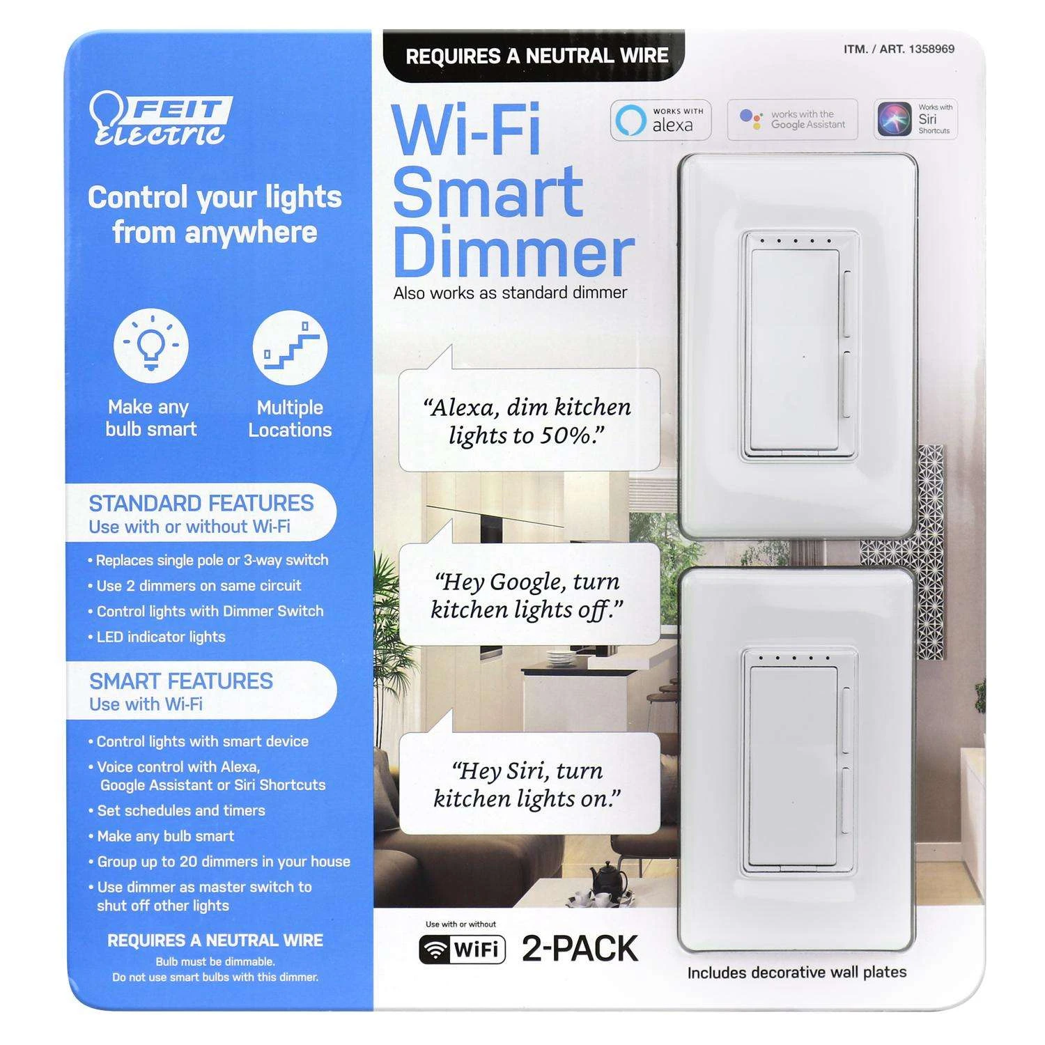 Feit Smart Home White 150 W Toggle Smart-Enabled Dimmer Switch 1 Pk - Image 5