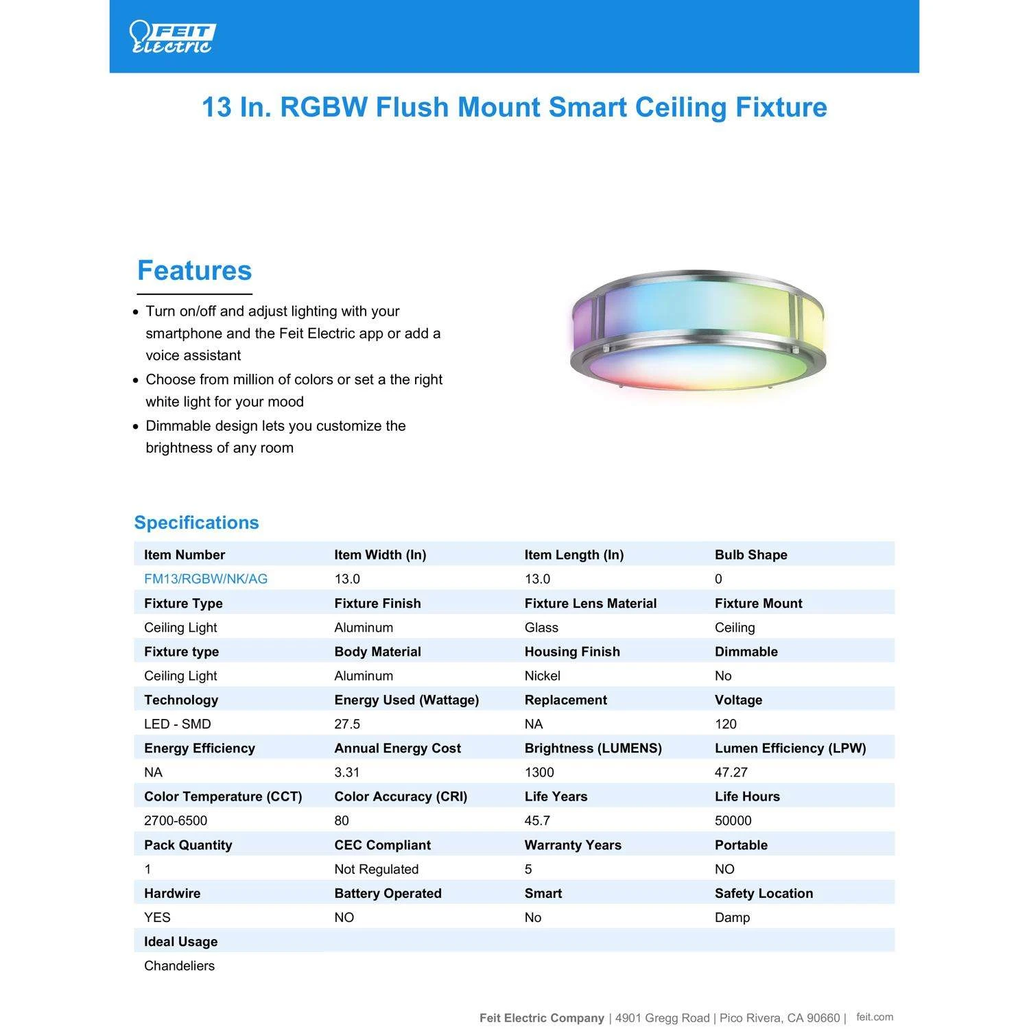 Feit Smart Home 3 In. H X 13 In. W X 13 In. L Nickel Smart-Enabled Ceiling Fixture - Image 6