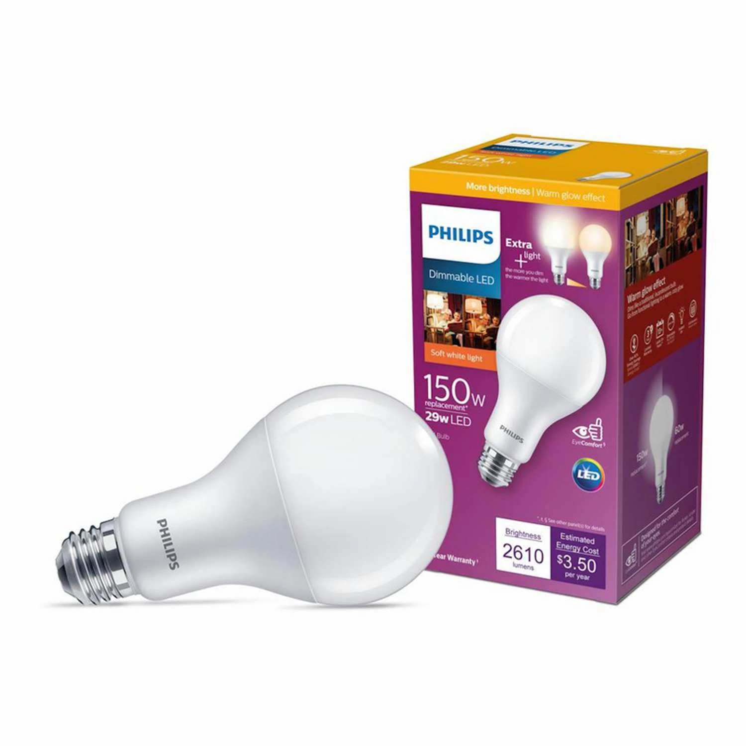 Philips A21 E26 (Medium) LED Bulb Soft White 150 Watt Equivalence 1 Pk