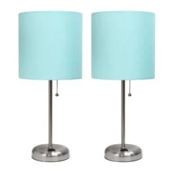 LimeLights 19.5 In. Brushed Steel Aqua Table Lamp With Charging Outlet