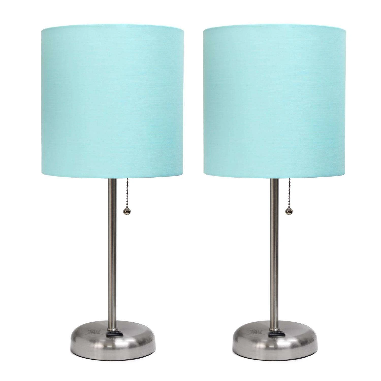 LimeLights 19.5 In. Brushed Steel Aqua Table Lamp With Charging Outlet