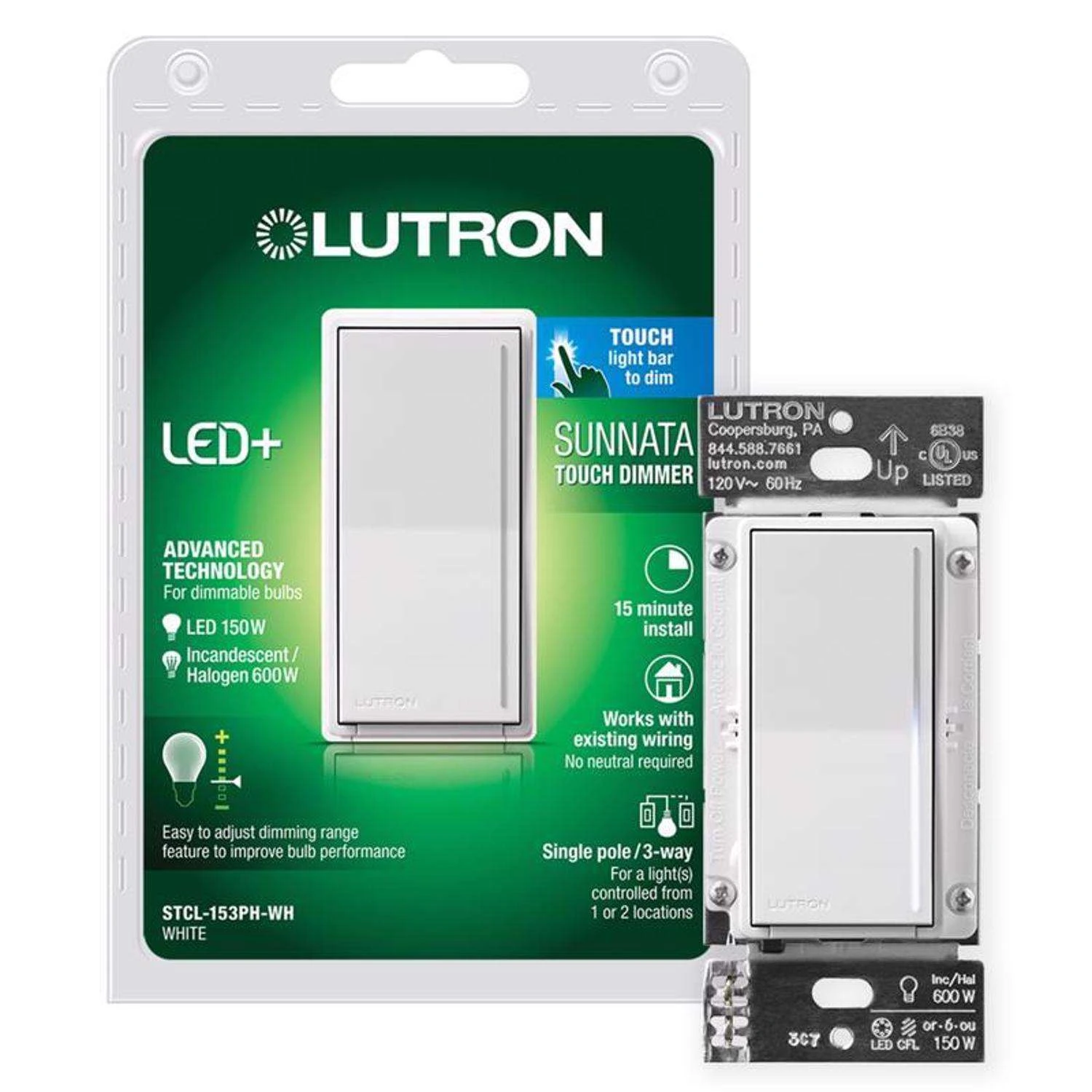 Lutron Sunnata 1.25 Amps Single Pole 3-Way Dimmer Switch White 1 Pk