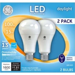 GE A21 E26 (Medium) LED Bulb Daylight 100 Watt Equivalence 2 Pk