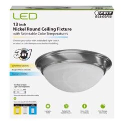 Feit 4.8 In. H X 13 In. W X 13 In. L Brushed Nickel White Ceiling Fixture