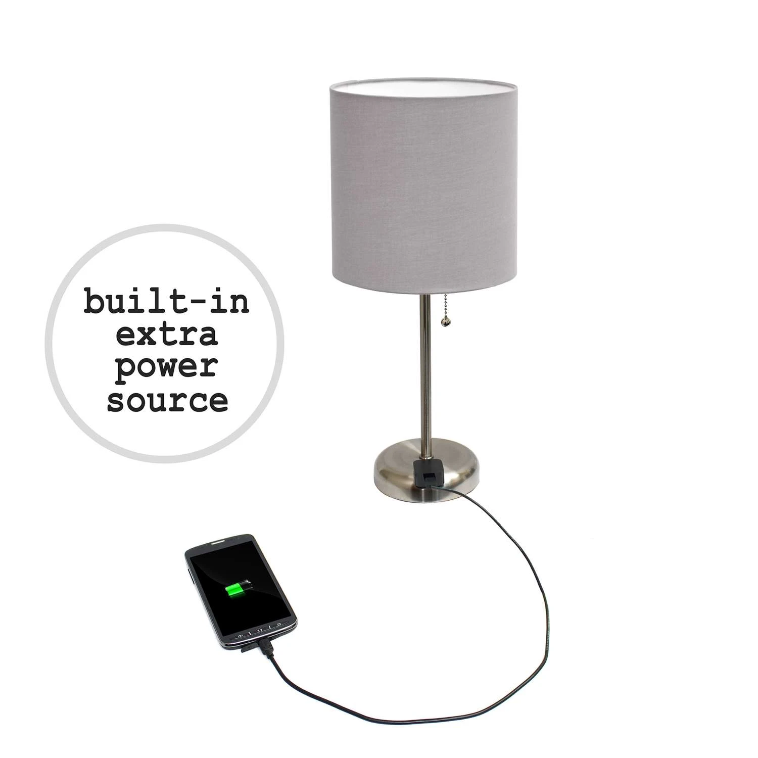LimeLights 19.5 In. Brushed Steel Gray Table Lamp With Charging Outlet - Image 4
