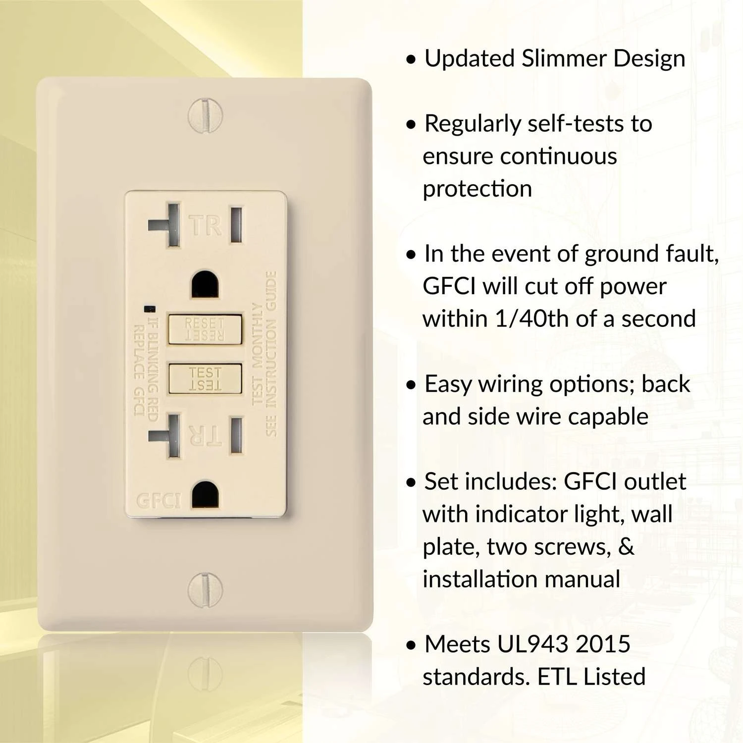 Faith 20 Amps 125 V Duplex Ivory GFCI Outlet 10 Pk - Image 2
