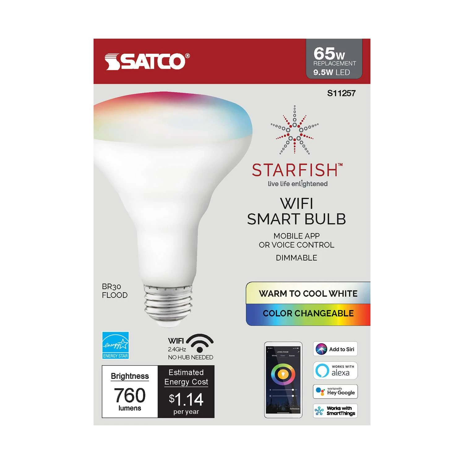 Satco Starfish BR30 E26 (Medium) Smart-Enabled LED Bulb Color Changing 65 Watt Equivalence 1 Pk