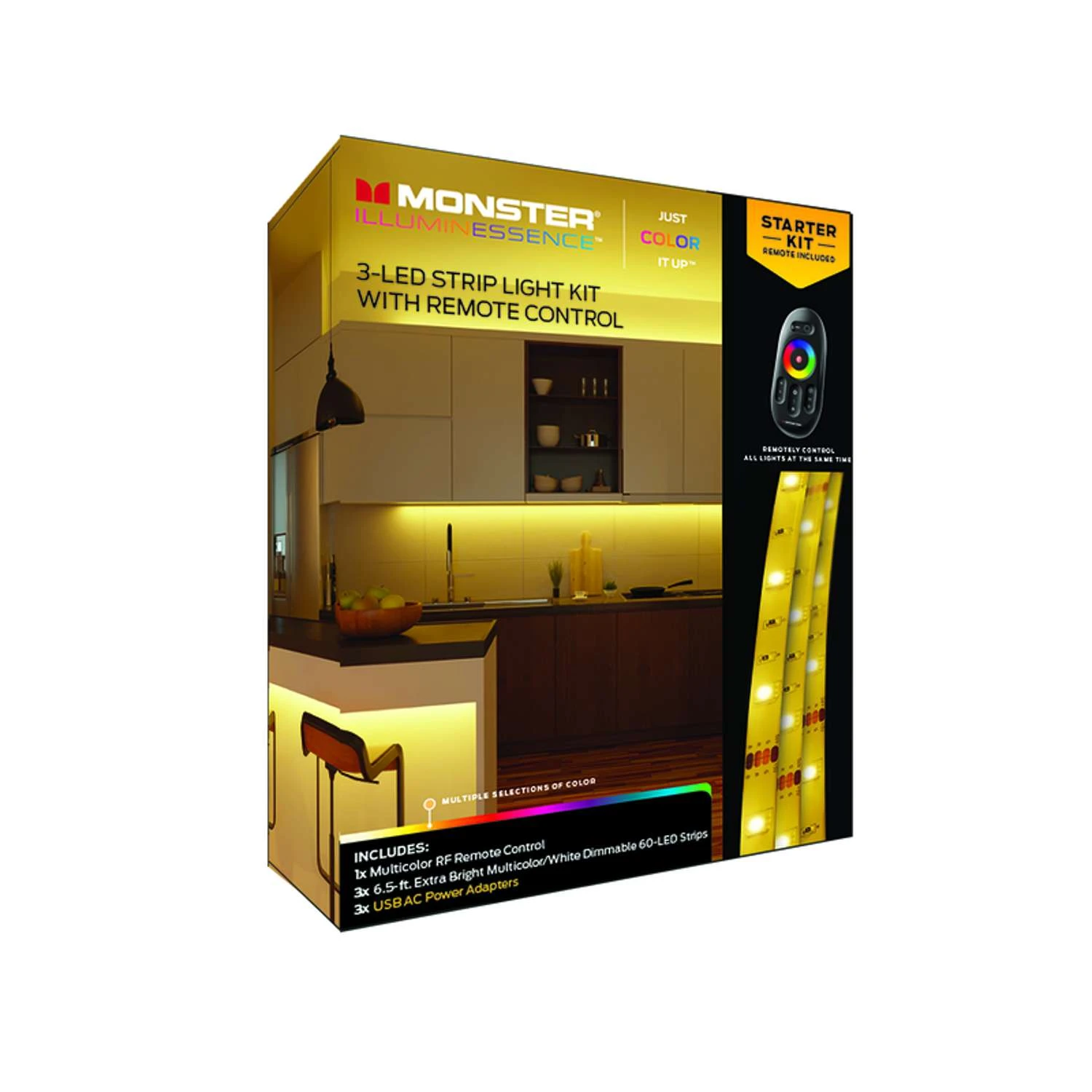 Monster Just Color It Up 6.5 Ft. L Multicolored Plug-In LED Mood Light Strip Kit With Adapter 3 Pk - Image 3