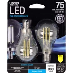 Feit LED A15 E12 (Candelabra) Filament LED Bulb Daylight 75 Watt Equivalence 2 Pk