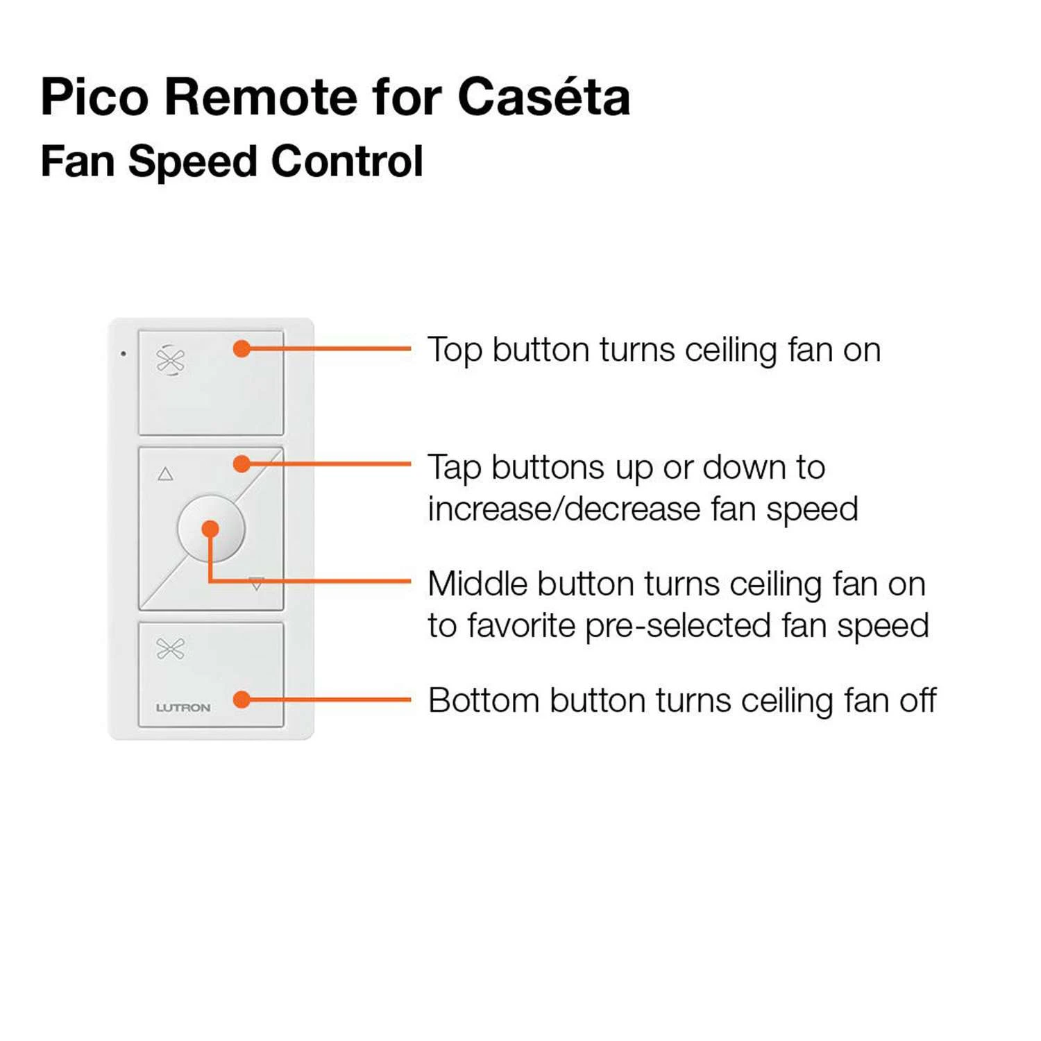 Lutron Pico Remote Fan Control White 1 Pk - Image 2