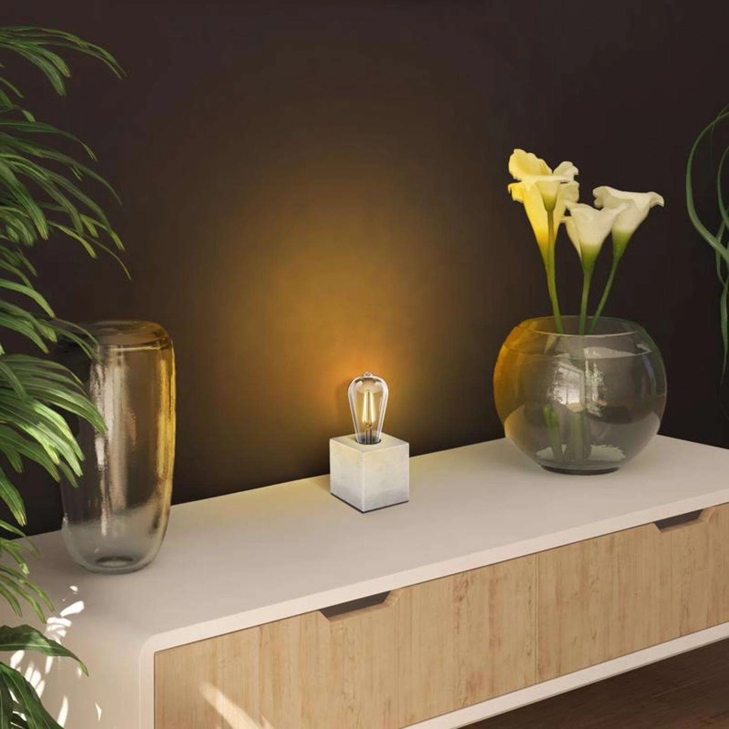 Feit 3.6 In. Concrete Beige/White Cube Lamp Base - Image 6