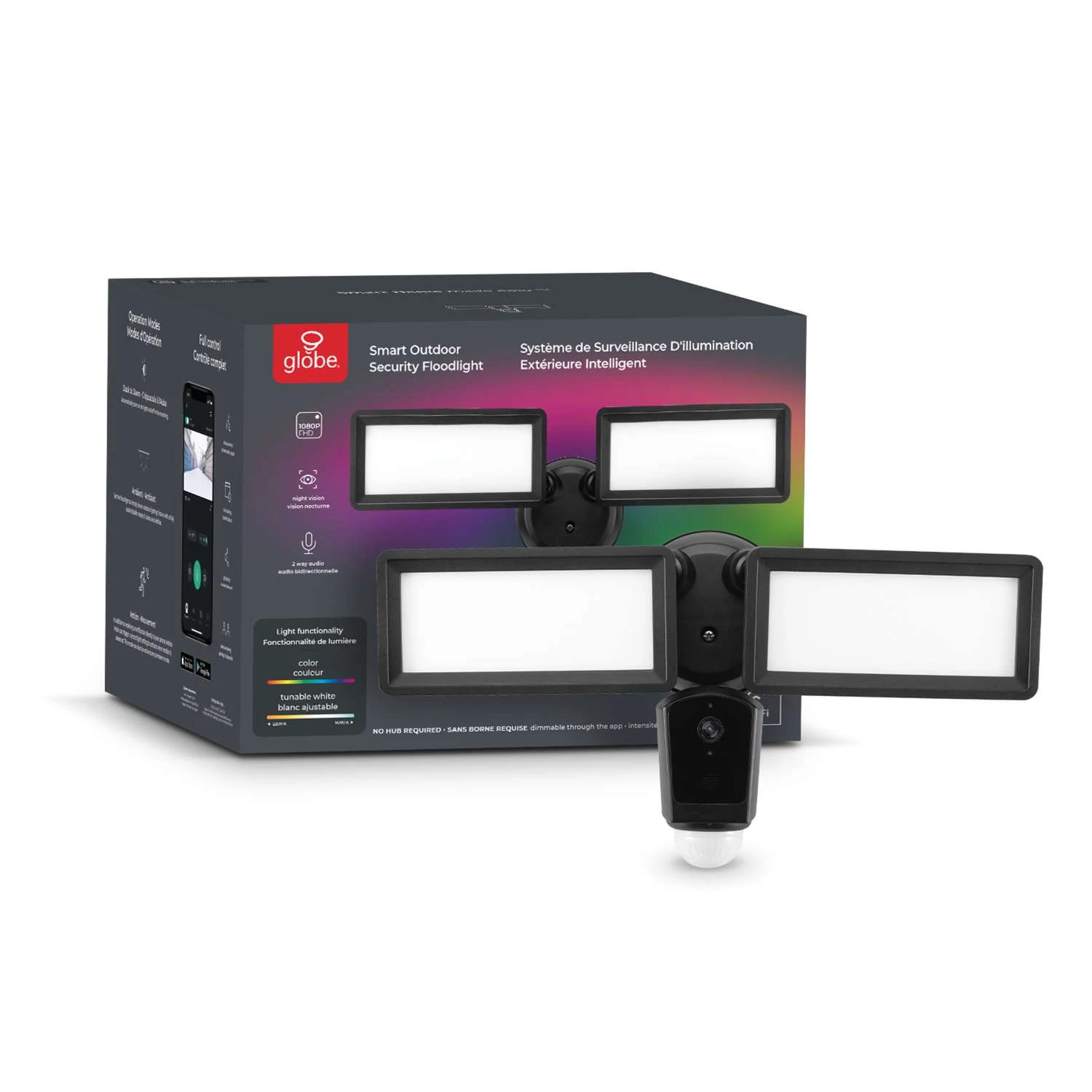 Globe Electric Smart Home Wi-Fi Hardwired LED Black Security Light With Video Camera