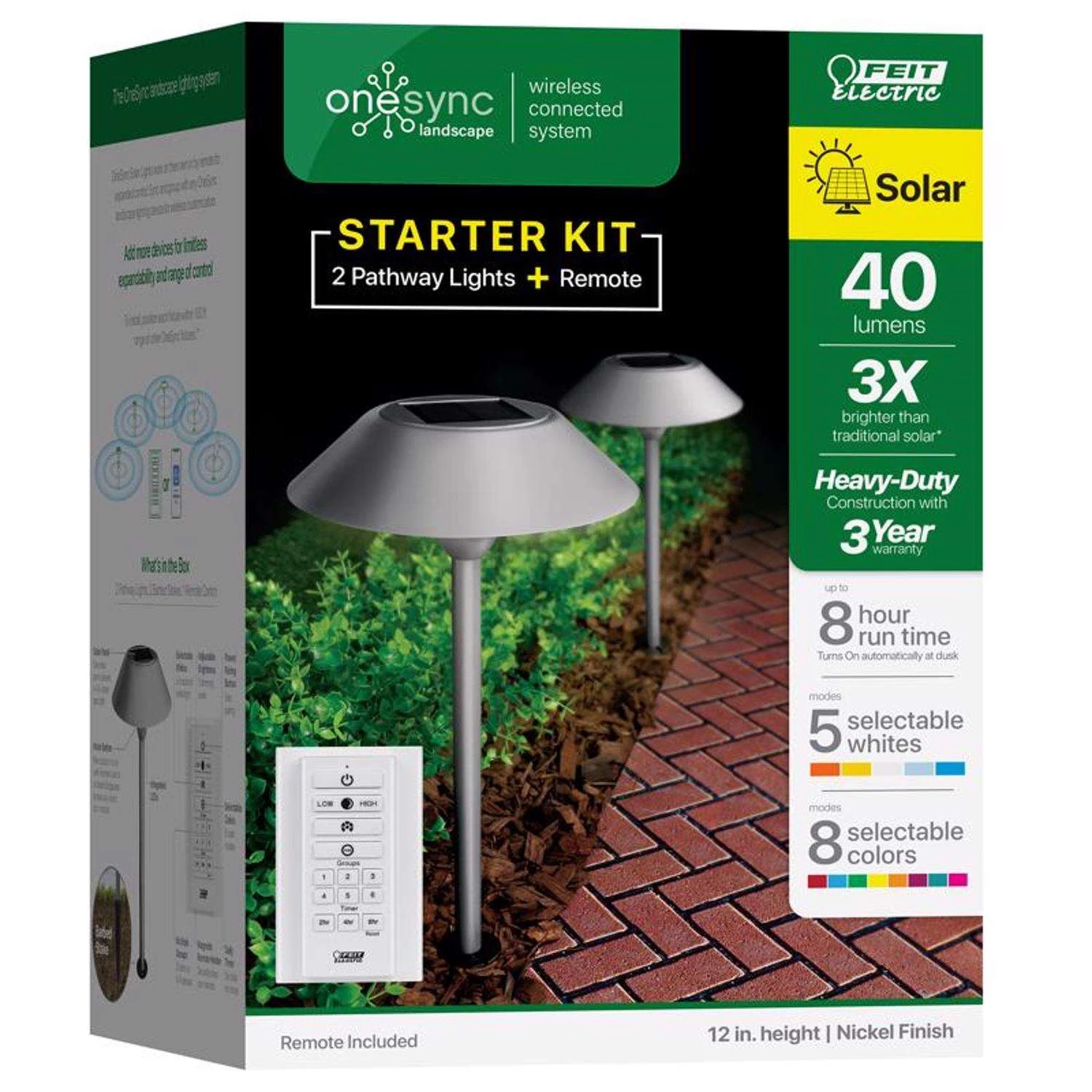 Feit OneSync Brushed Nickel Solar Powered 40 W LED Pathway Light 2 Pk - Image 2
