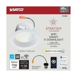 Satco Starfish White 4 In. W Metal LED Smart-Enabled Retrofit Recessed Lighting 8.7 W