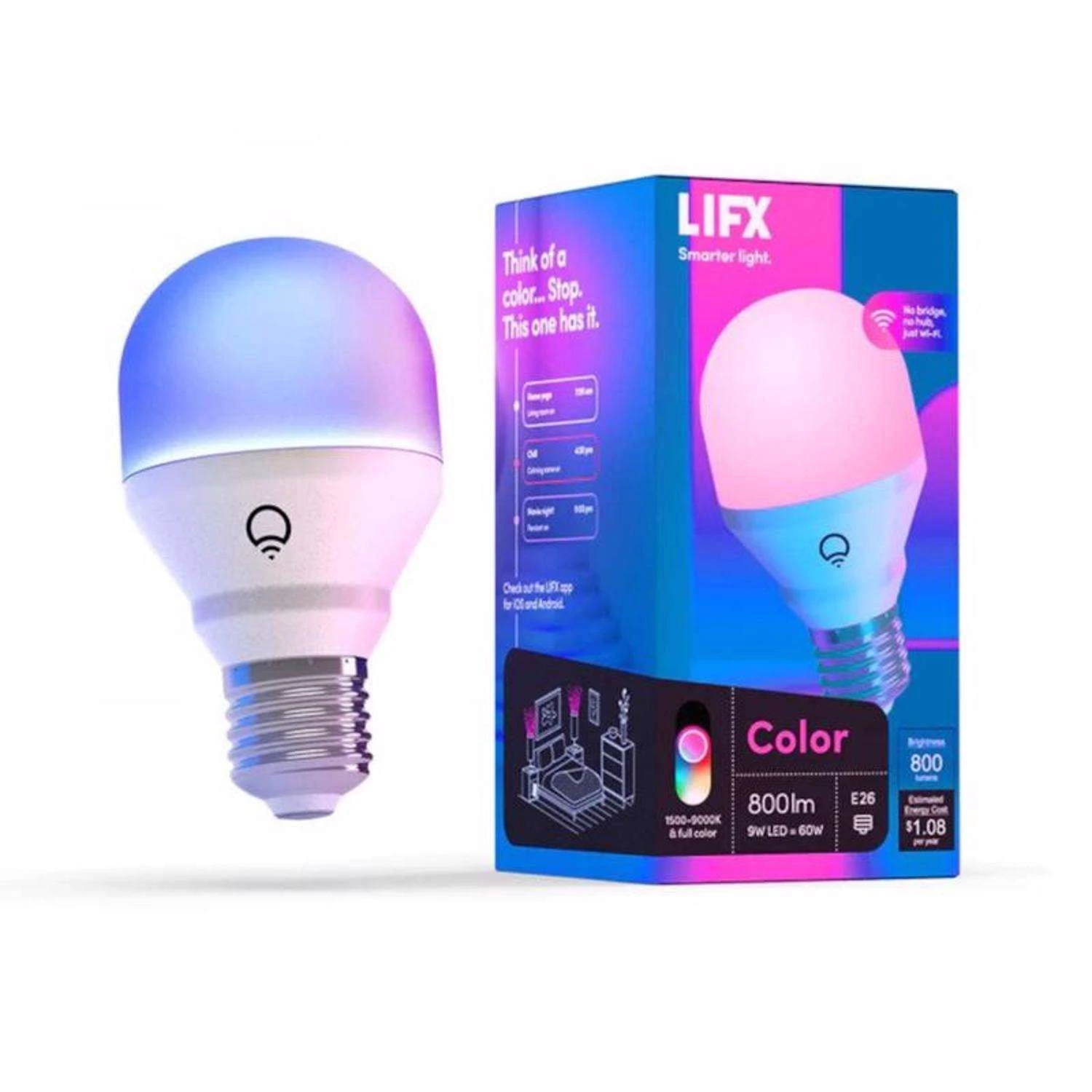 LIFX Smart Home A19 E26 (Medium) Smart-Enabled LED Bulb Color Changing 9 Watt Equivalence 1 Pk