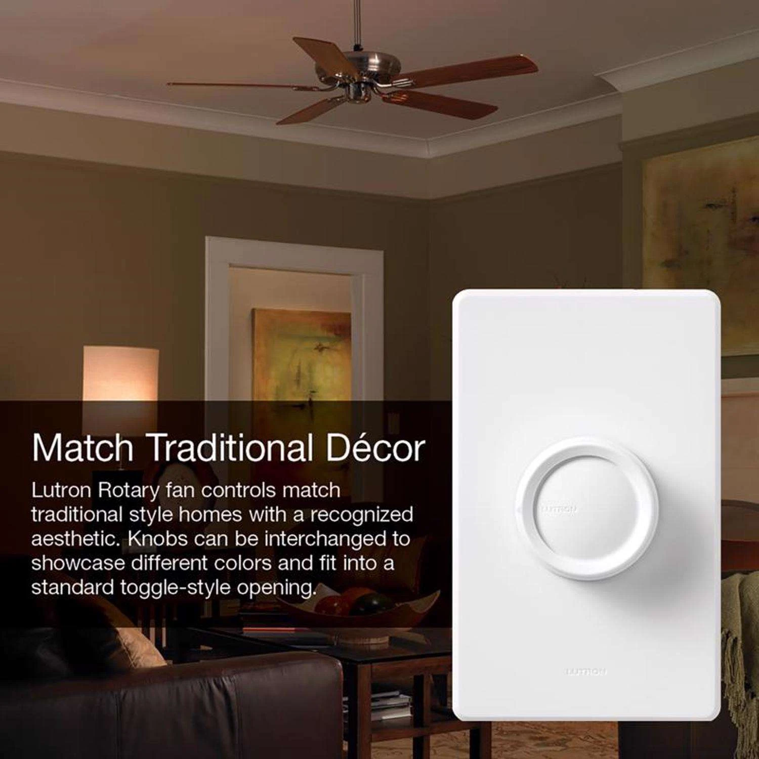 Lutron 5 Amps Single Pole Rotary Fan Control Ivory, White 1 Pk - Image 4
