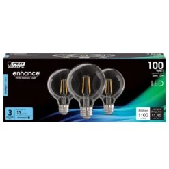 Feit G25 E26 (Medium) Filament LED Bulb Daylight 100 Watt Equivalence 3 Pk