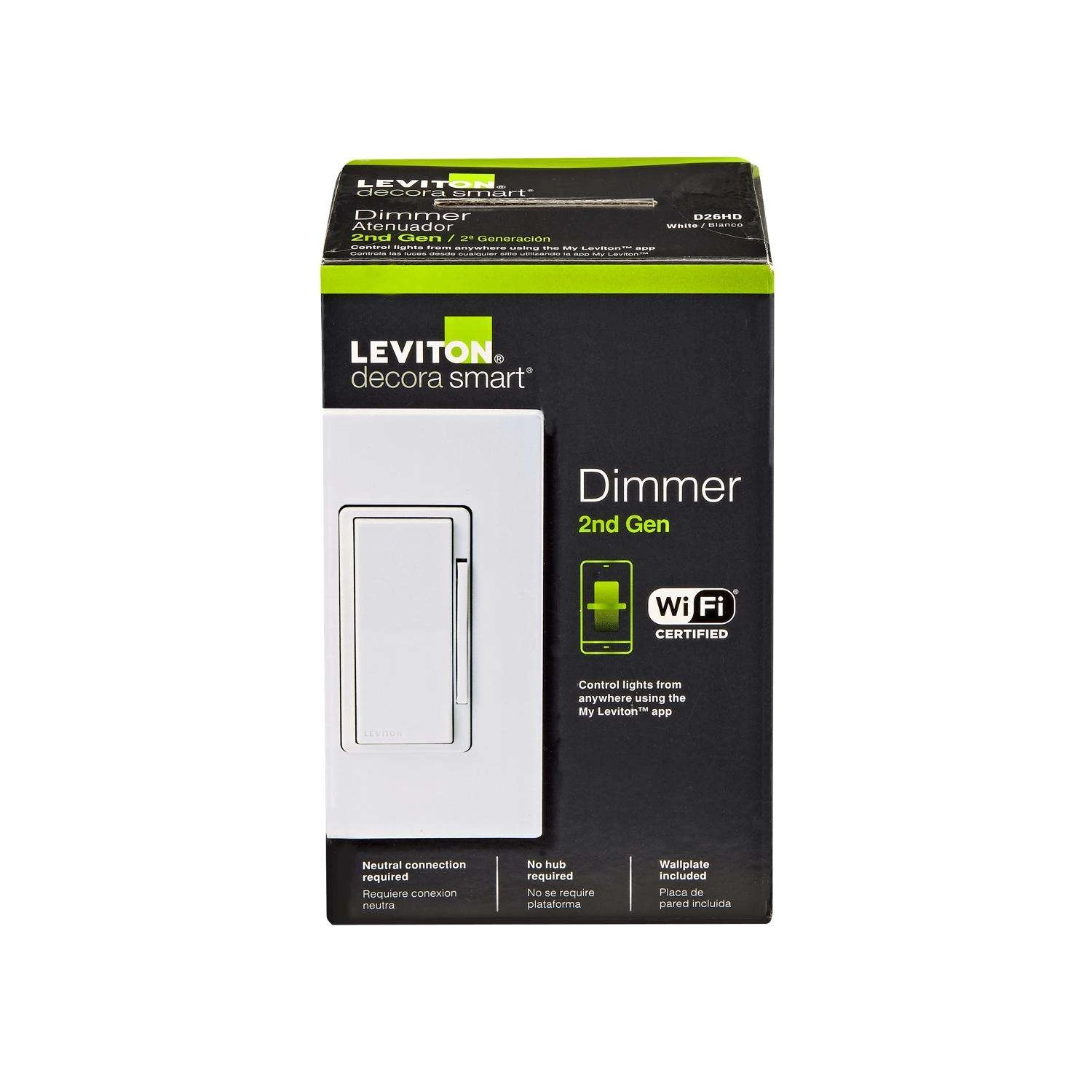 Leviton Decora White 600 W Toggle Smart-Enabled Dimmer Switch 1 Pk - Image 3