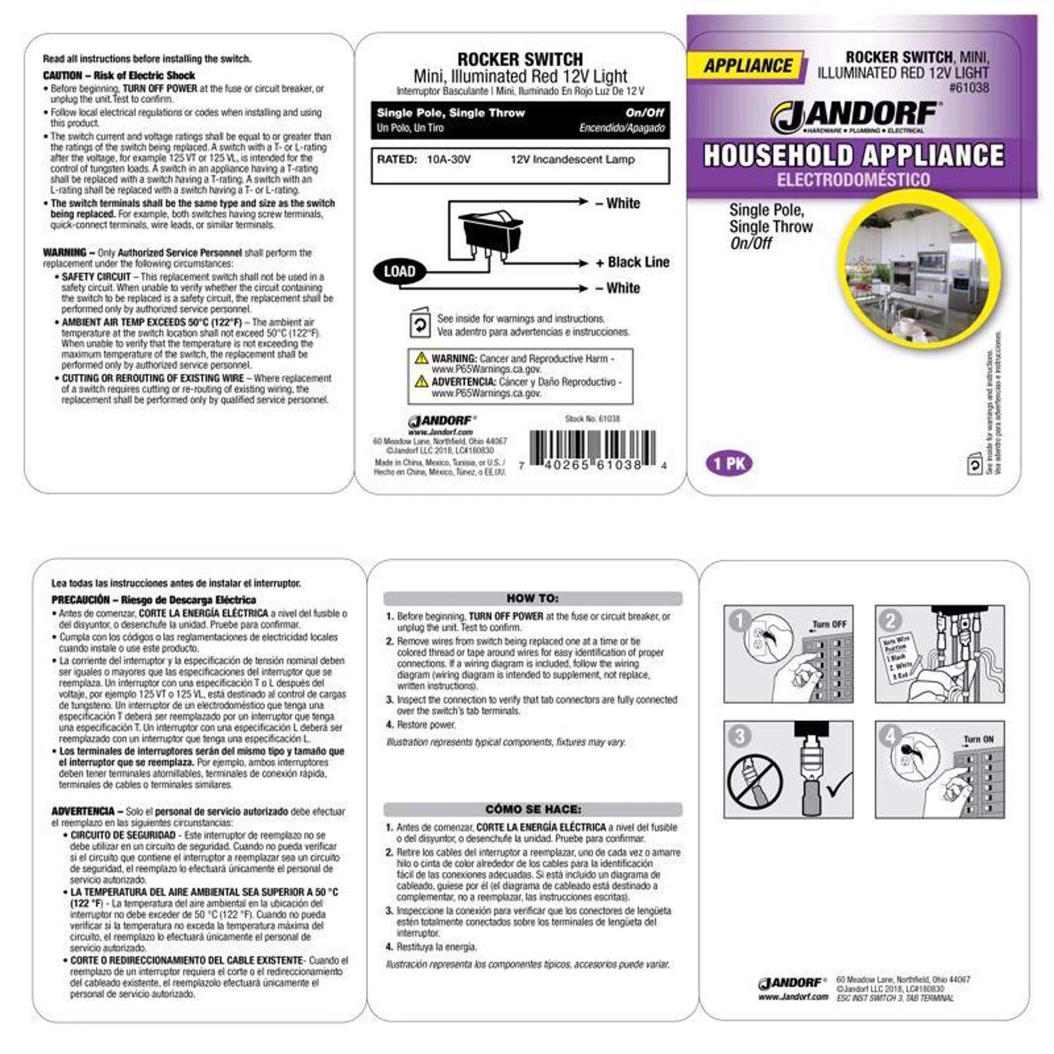 Jandorf 10 Amps Single Pole Rocker Appliance Switch Black/Red 1 Pk - Image 3