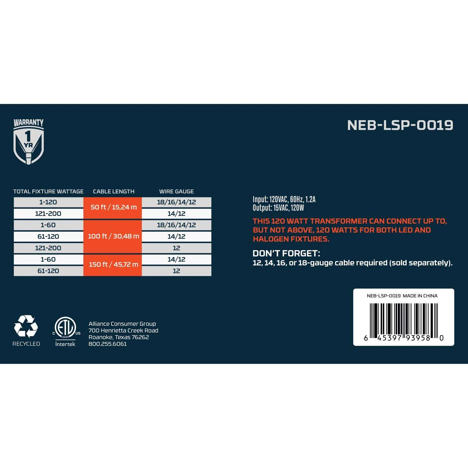 NEBO Plug In 120 W LED Transformer 1 Pk - Image 3