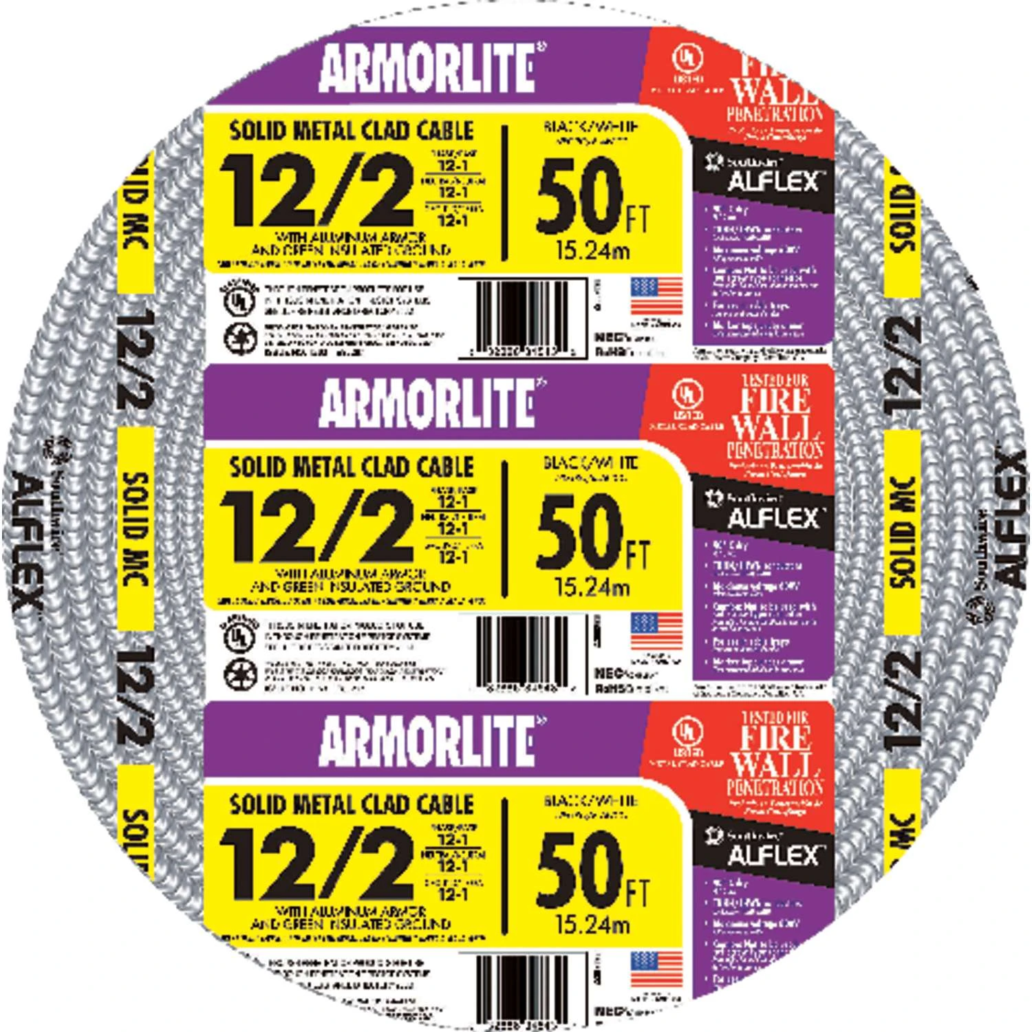 Southwire 50 Ft. 12/2 Solid Aluminum Armored MC Cable