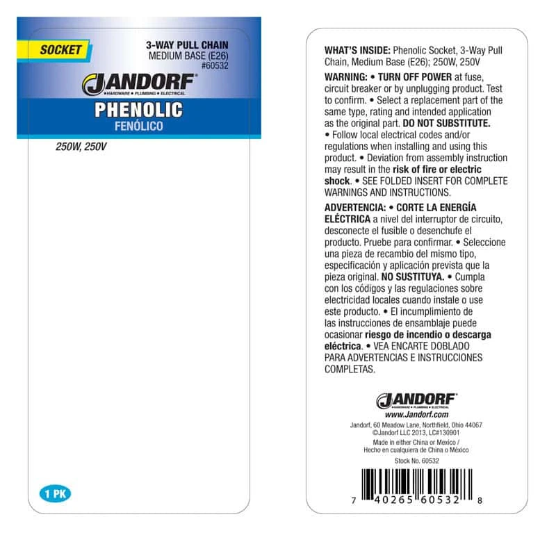 Jandorf Phenolic Medium Base Pull Chain Socket 1 Pk - Image 2