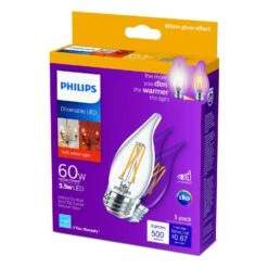 Philips B11 E26 (Medium) LED Bulb Soft White 60 Watt Equivalence 3 Pk