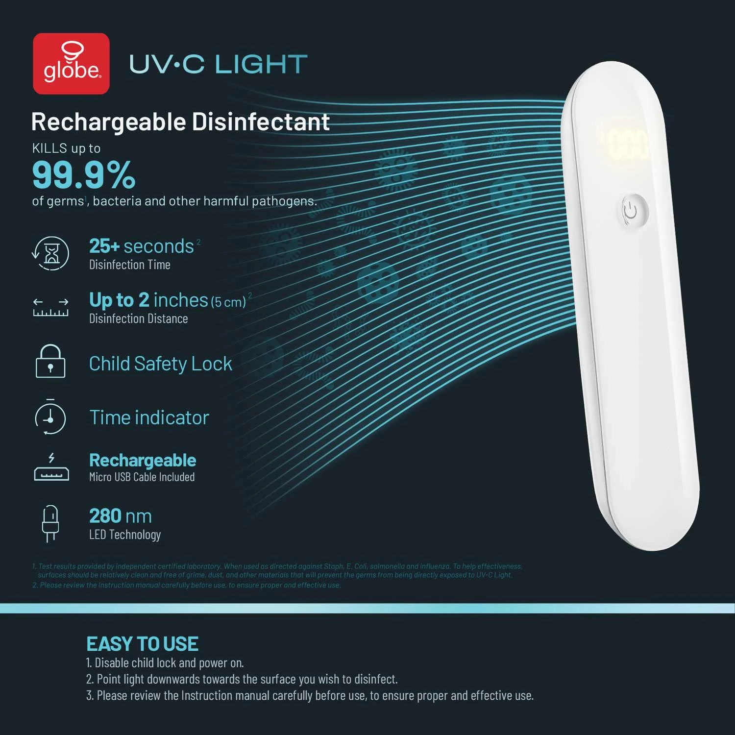 Globe Electric Disinfecting Germicidal Light Tube 1-Pin Disinfection Wand White 2.5 Watt Equivalence - Image 6