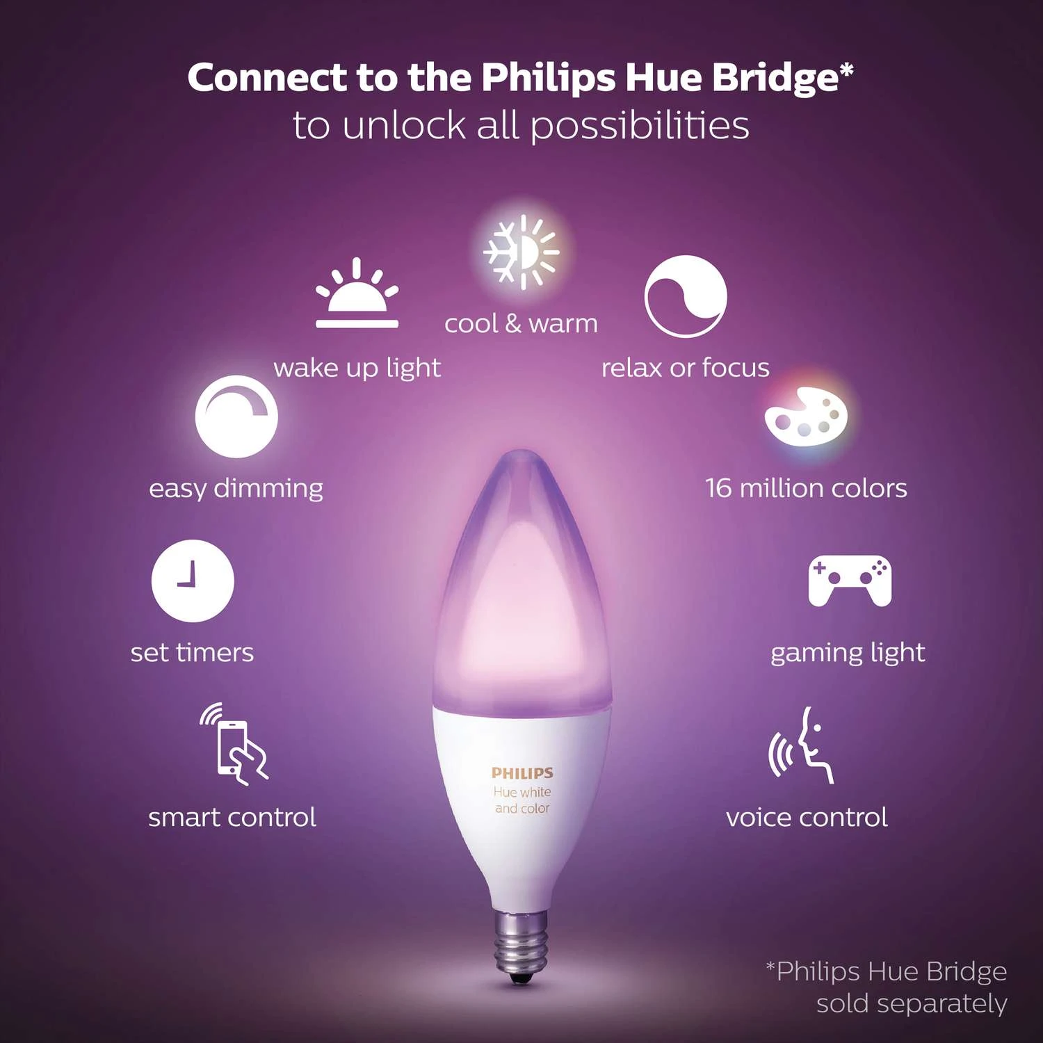 Philips Hue B39 E12 (Candelabra) LED Smart Bulb White And Color Ambiance 40 Watt Equivalence - Image 2