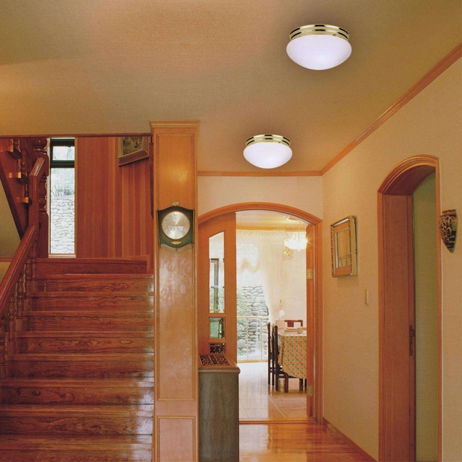 Westinghouse 4-3/4 In. H X 8-7/8 In. W X 8-7/8 In. L Polished Brass White Ceiling Light - Image 2