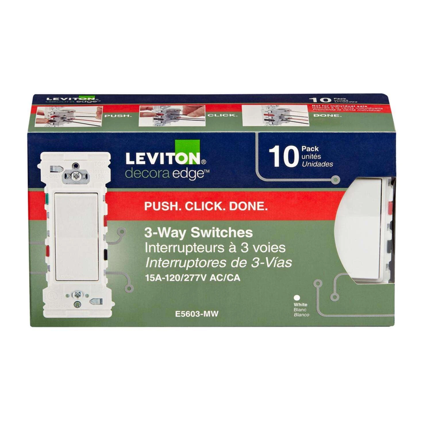 Leviton Decora Edge 15 Amps 3-Way Rocker Switch White 10 Pk