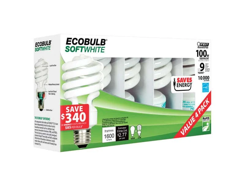 Feit Ecobulb 23 W A19 2.35 In. D X 4.8 In. L CFL Bulb Soft White Utility 2700 K 4 Pk