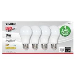 Satco Type-A A19 E26 (Medium) LED Bulb Warm White 75 Watt Equivalence 4 Pk