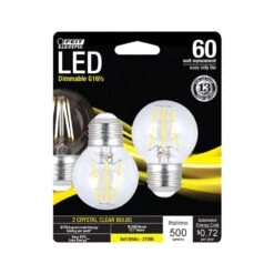 Feit G16.5 E26 (Medium) LED Bulb Soft White 60 Watt Equivalence 2 Pk
