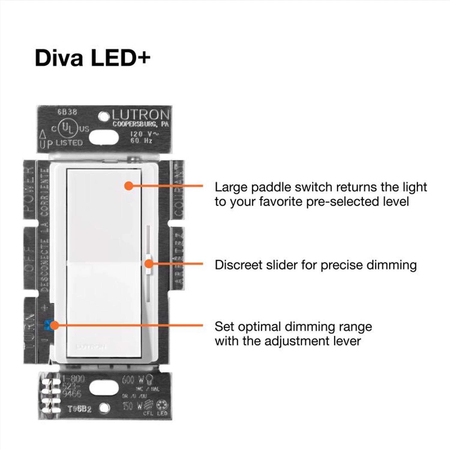Lutron Diva Ivory 150 W 3-Way Dimmer Switch 1 Pk - Image 7