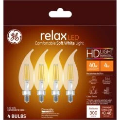 GE Relax CAC E12 (Candelabra) LED Bulb Soft White 40 Watt Equivalence 4 Pk