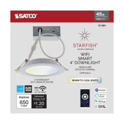 Satco Starfish Matte White 4 In. W Plastic LED Smart-Enabled Canless Recessed Downlight Kit 10 W