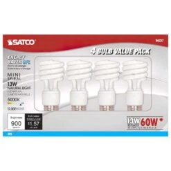 Satco 13 W T2 1.81 In. D X 4.13 In. L CFL Bulb Daylight Spiral 5000 K 4 Pk