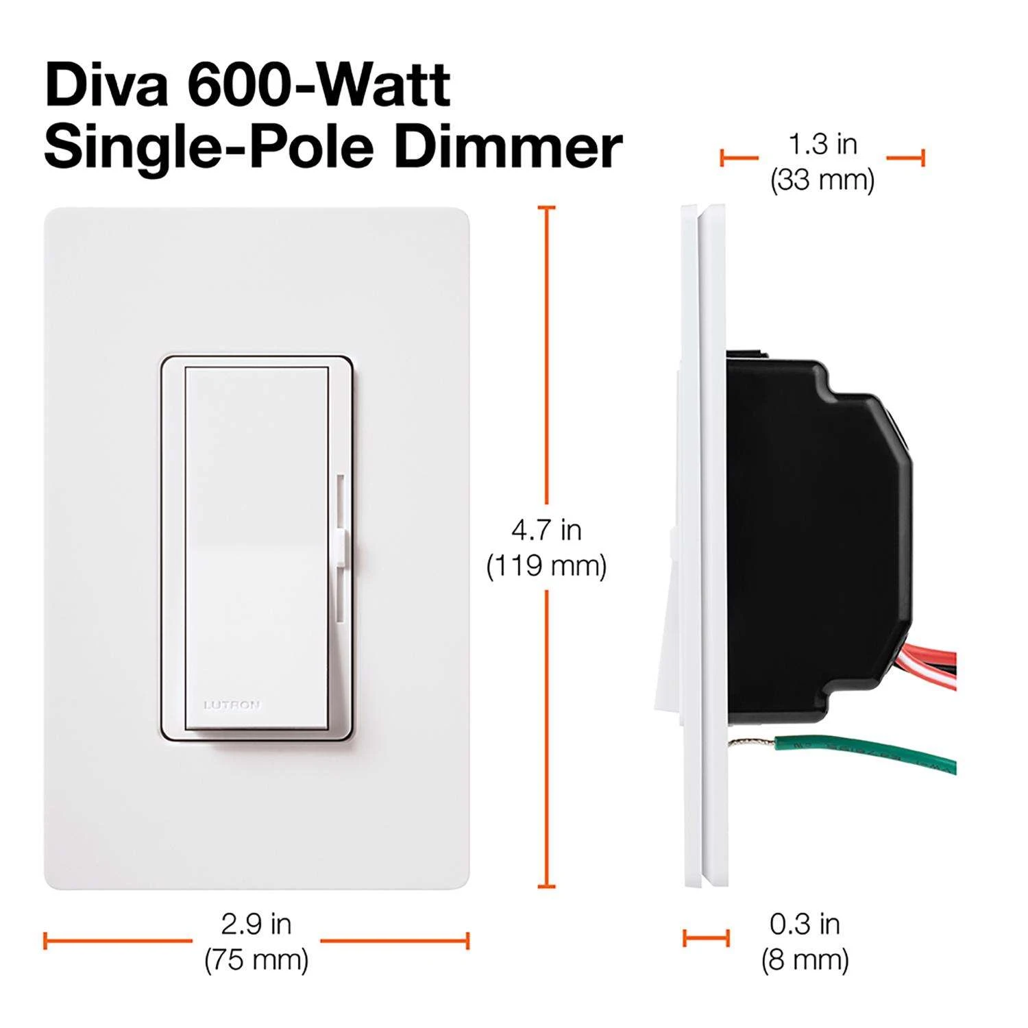 Lutron Diva Almond 600 W Slide Dimmer Switch 1 Pk - Image 3