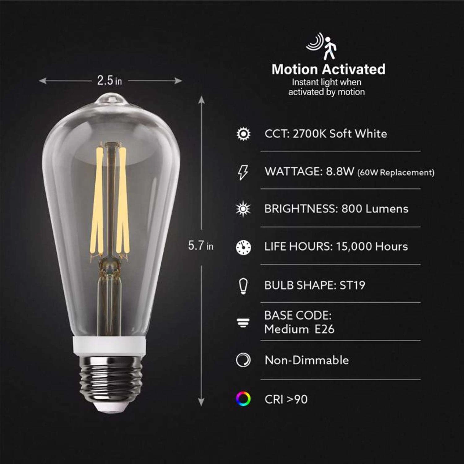 Feit LED Intellibulb ST19 E26 (Medium) LED Motion Activated Bulb Soft White 60 Watt Equivalence 1 Pk - Image 7